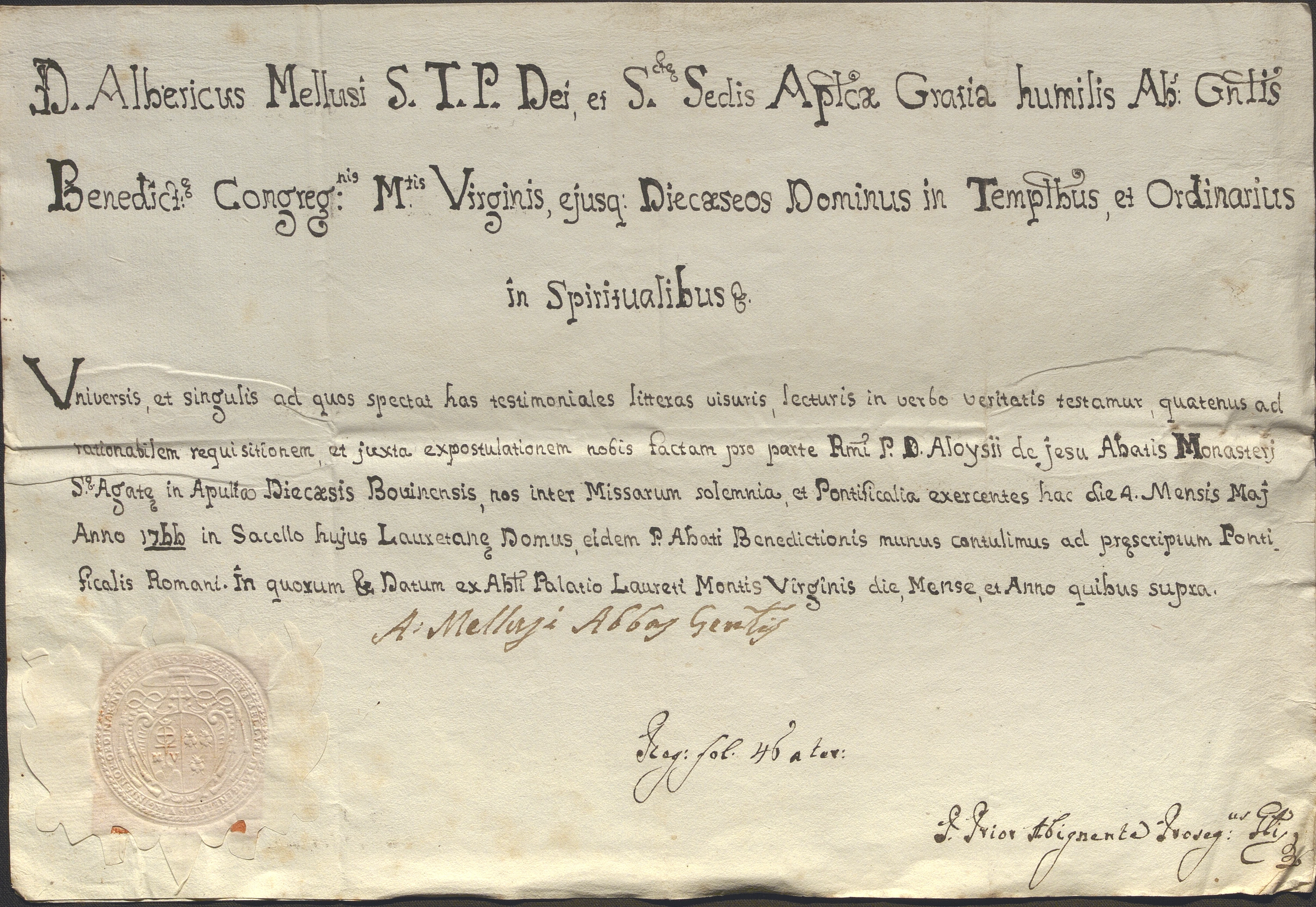 Documento d’archivio relativo ad Alberico Mellusi