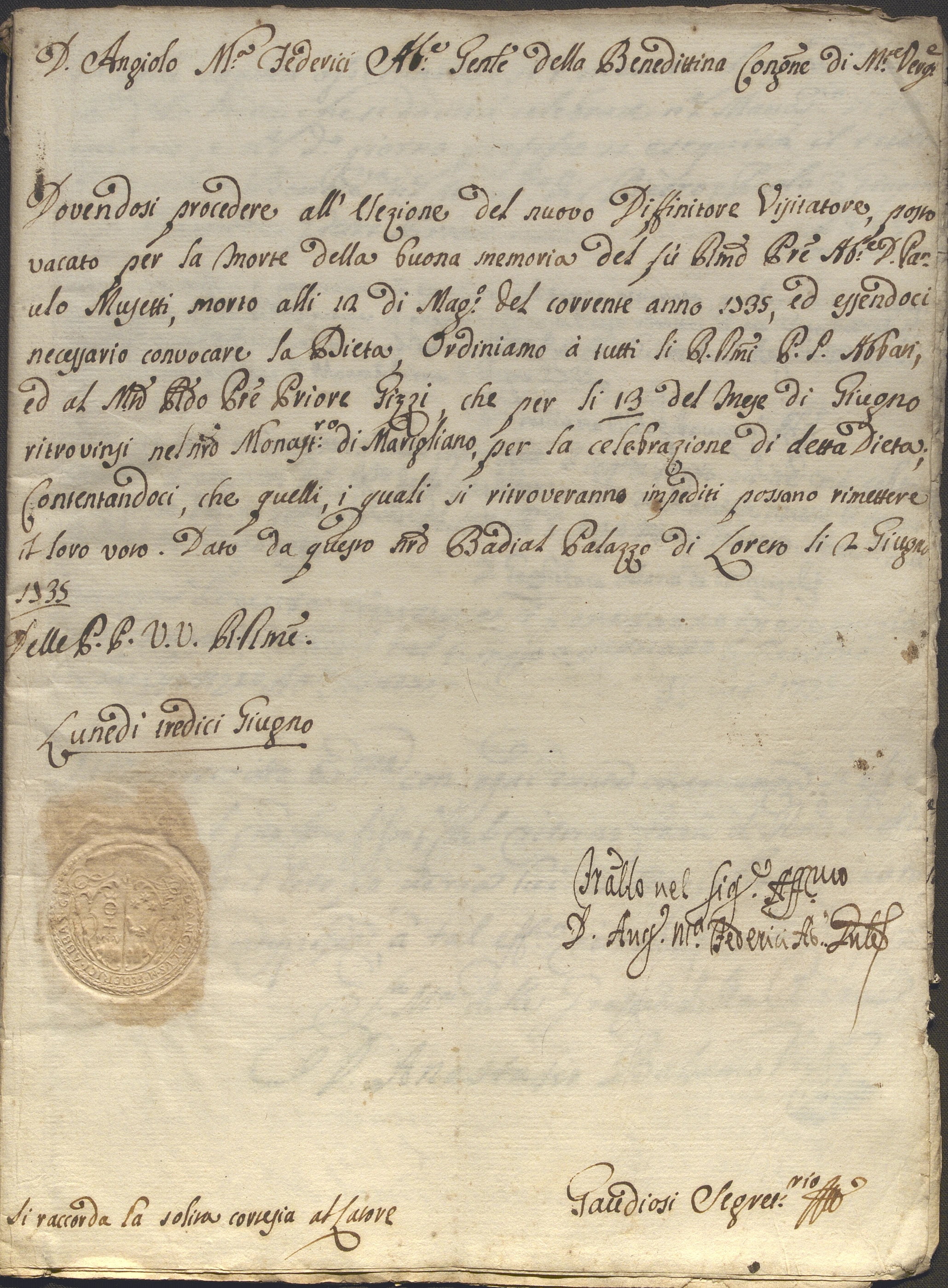 Documento d’archivio relativo ad Angelo M. Federici