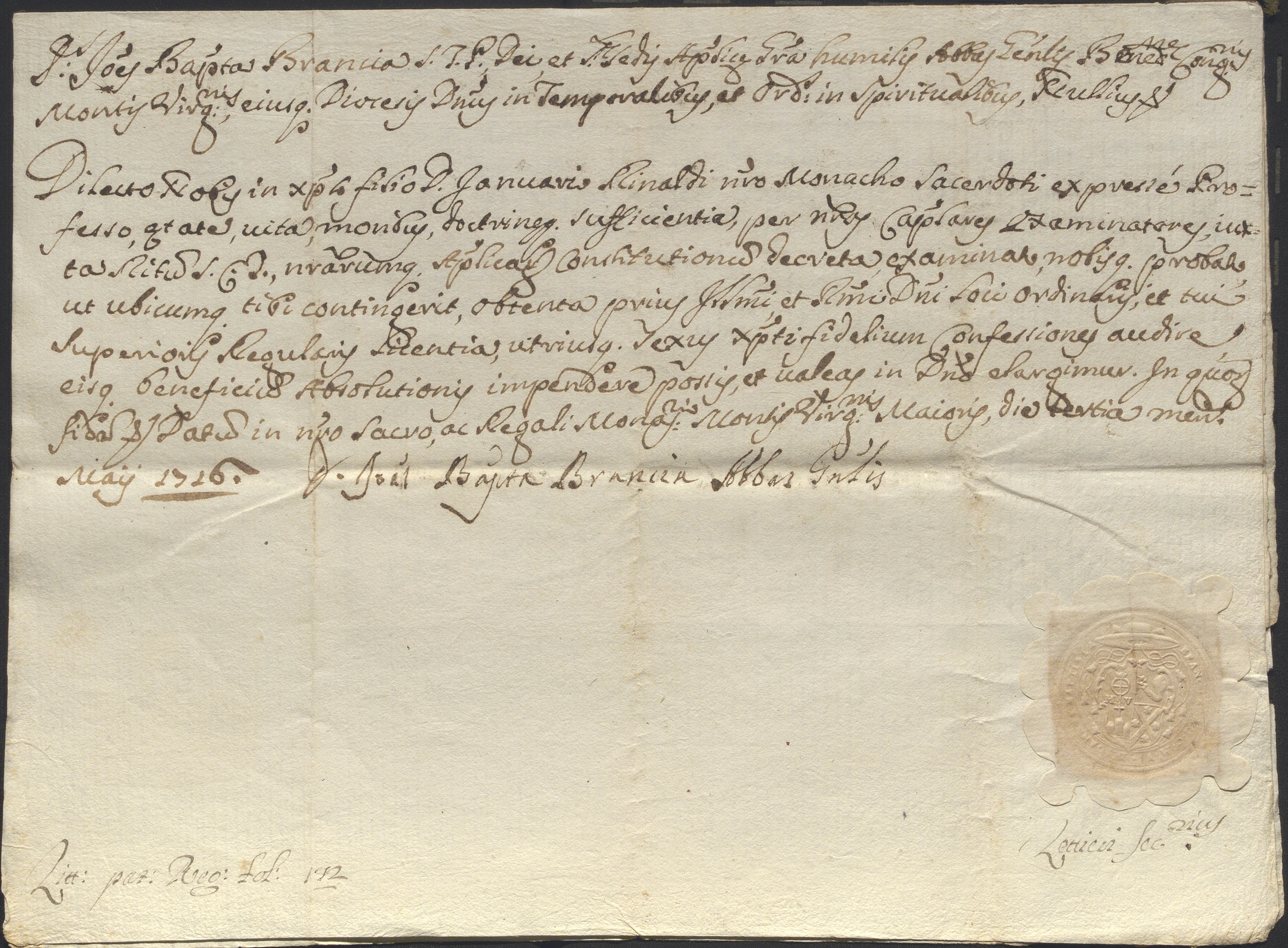 Documento d’archivio relativo a Giovanni Battista Brancia
