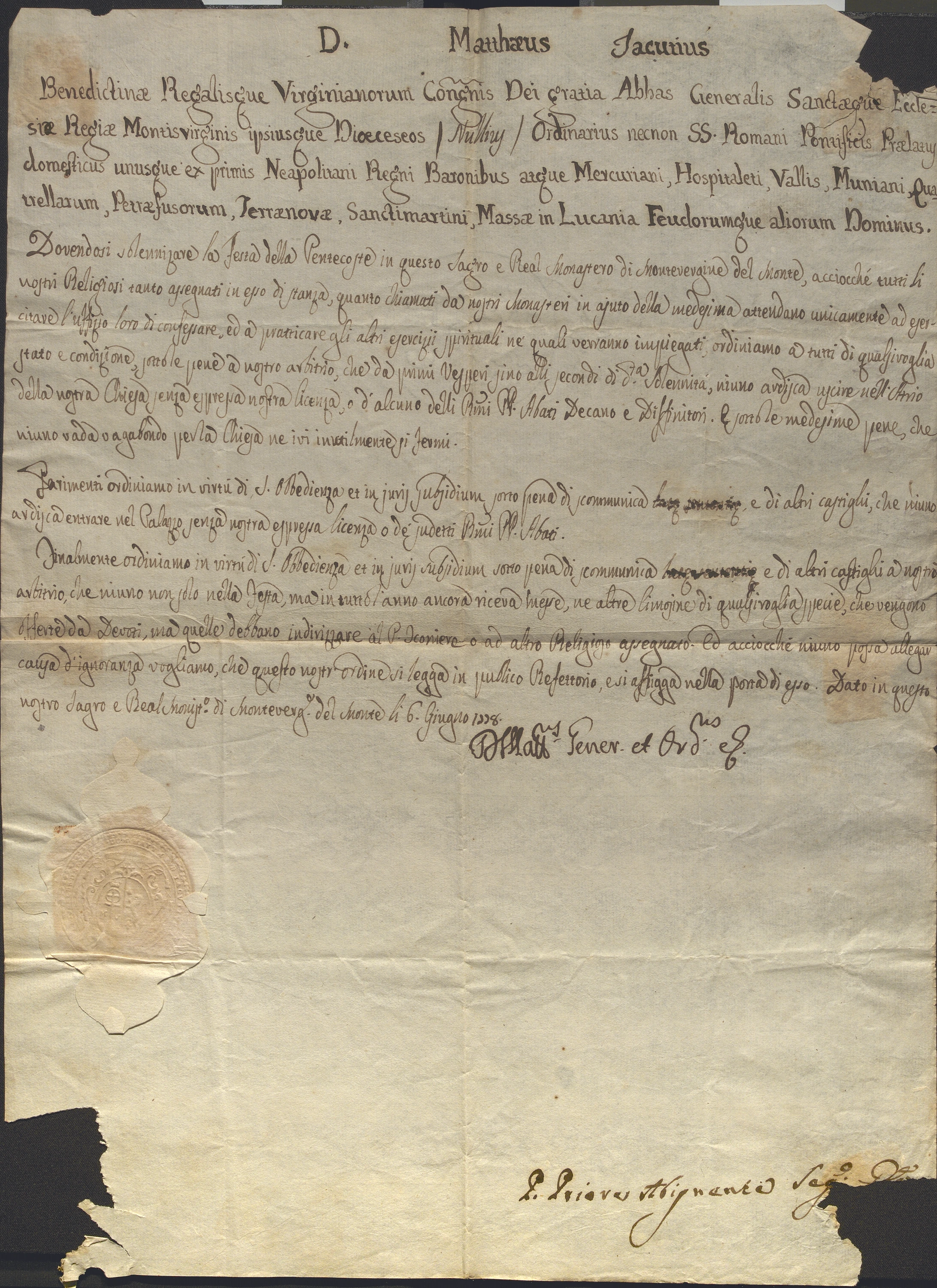 Documento d’archivio relativo a Matteo Iacuzio